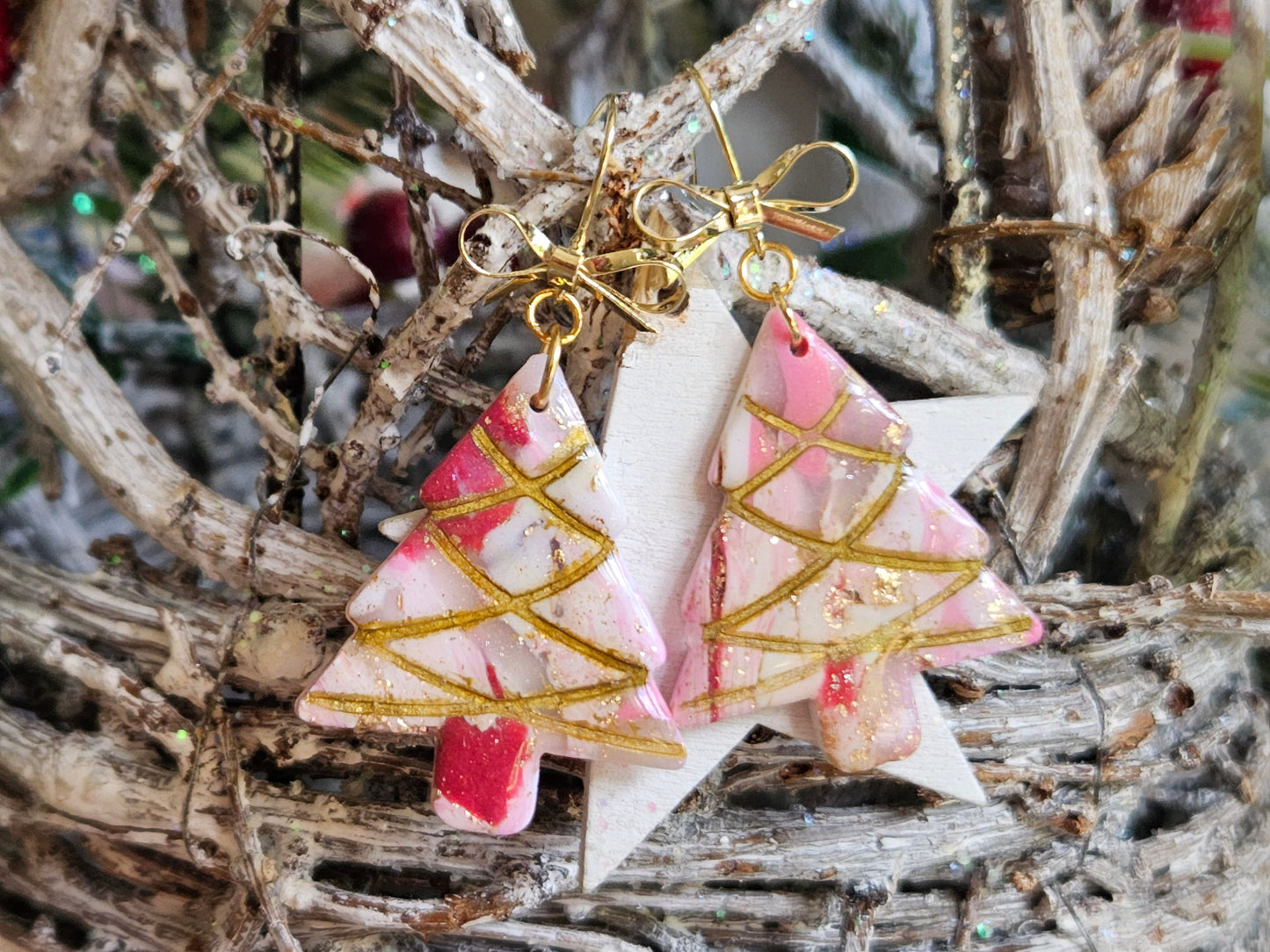 Pinkmas Tinsel Tree Earrings