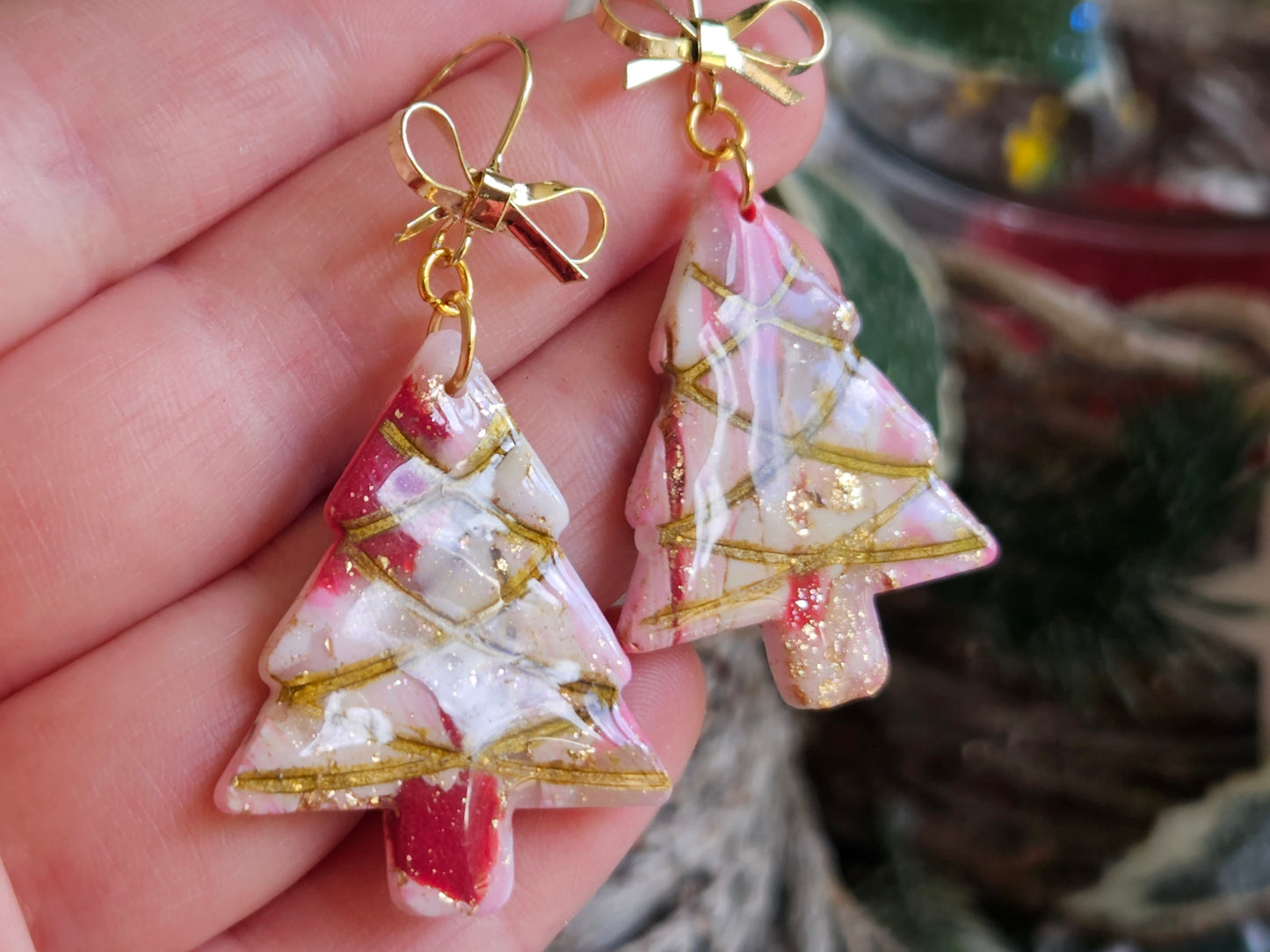 Pinkmas Tinsel Tree Earrings