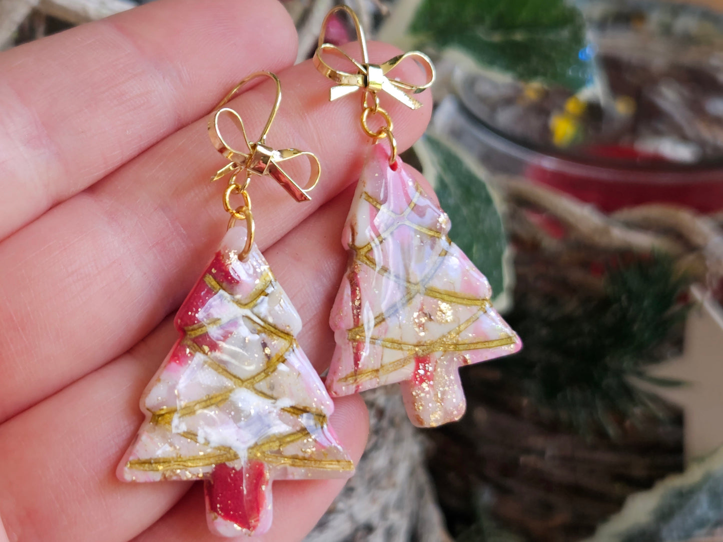 Pinkmas Tinsel Tree Earrings