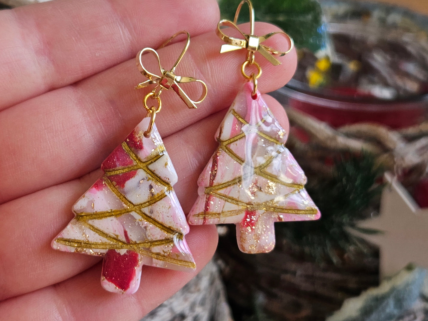 Pinkmas Tinsel Tree Earrings