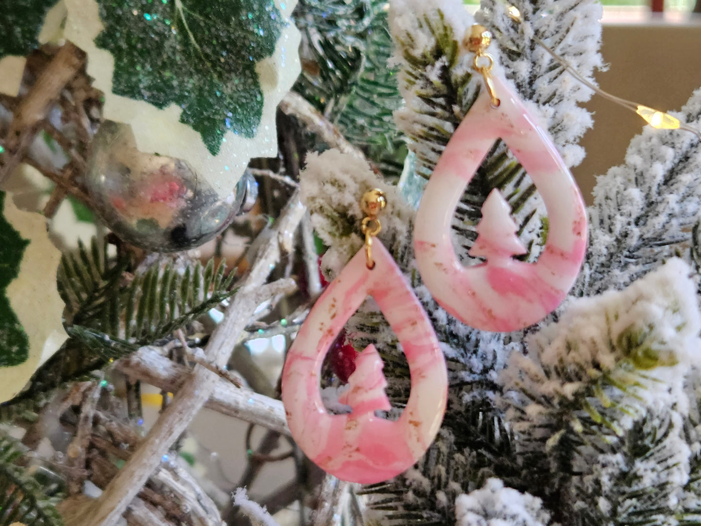 Pinkmas Tree Droplet Earrings