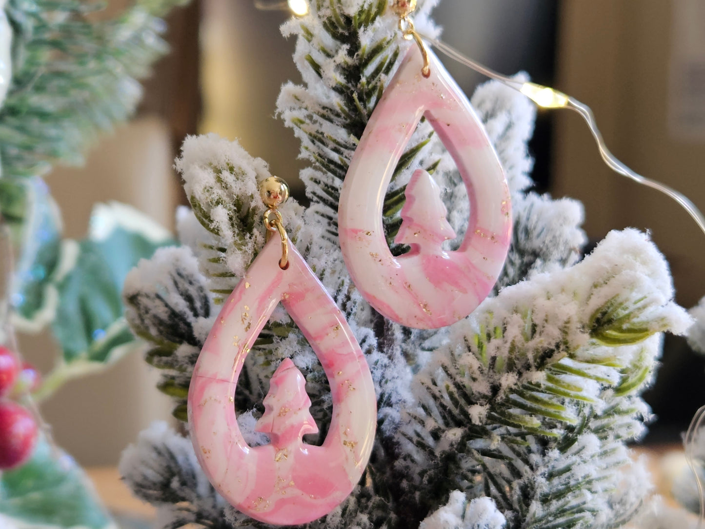 Pinkmas Tree Droplet Earrings