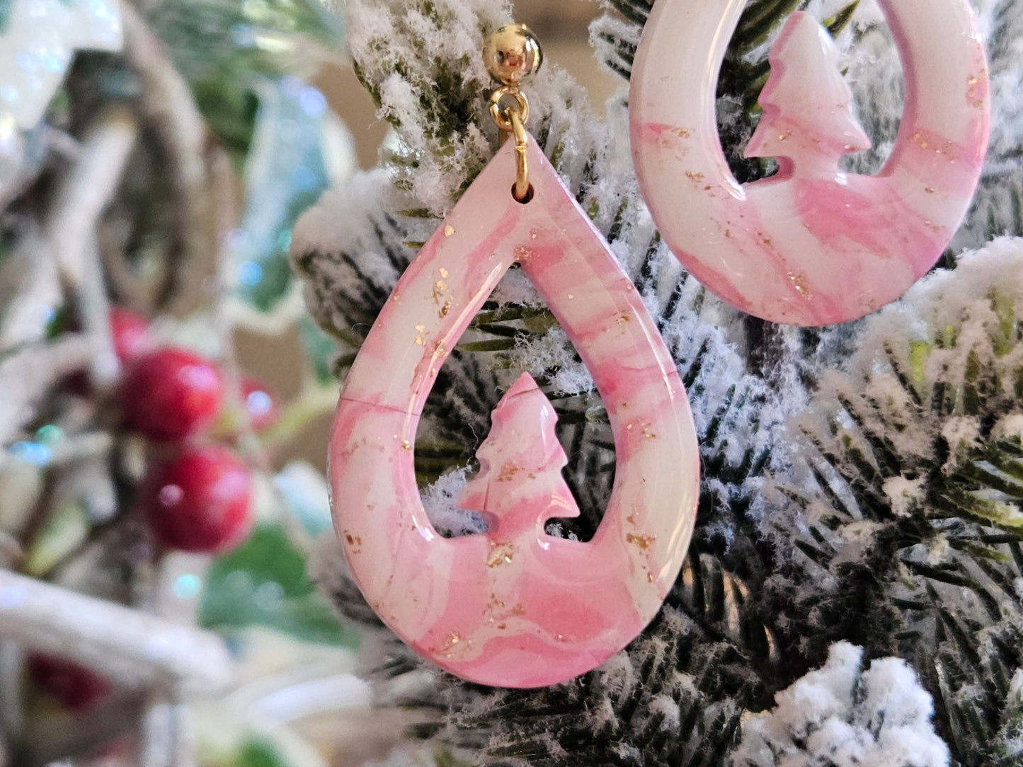 Pinkmas Tree Droplet Earrings