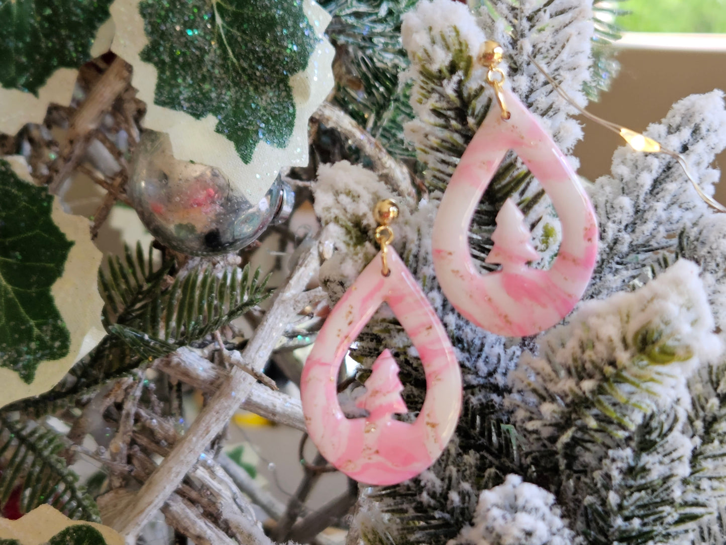 Pinkmas Tree Droplet Earrings