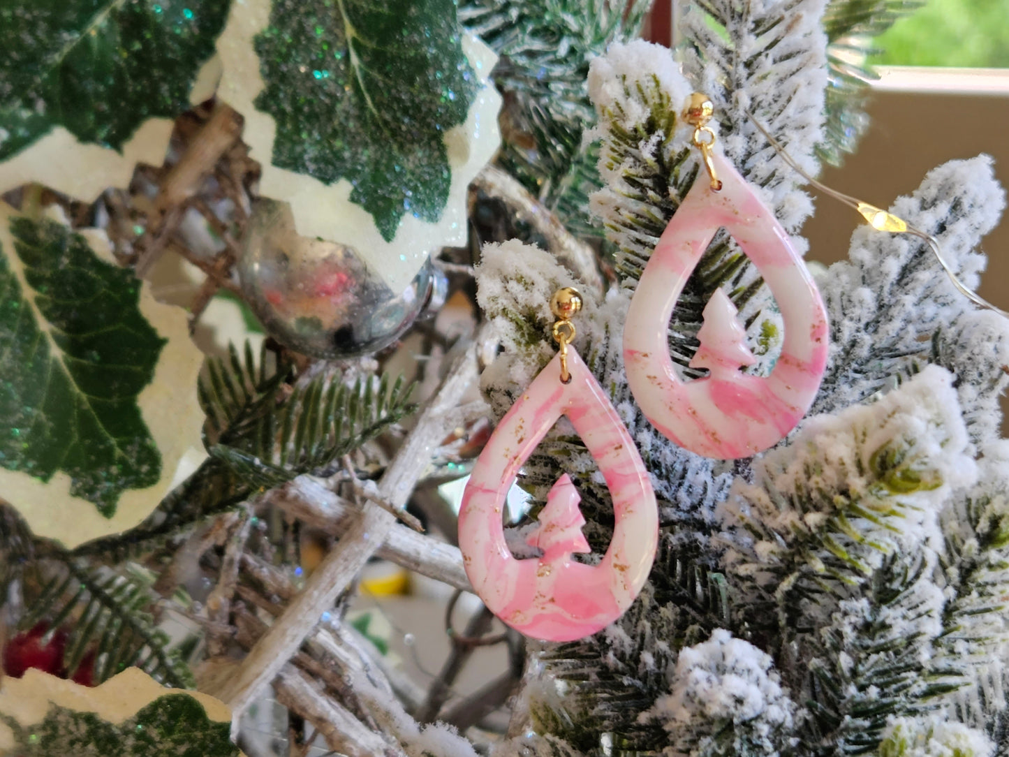 Pinkmas Tree Droplet Earrings