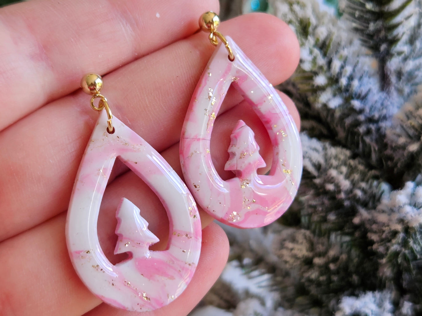 Pinkmas Tree Droplet Earrings