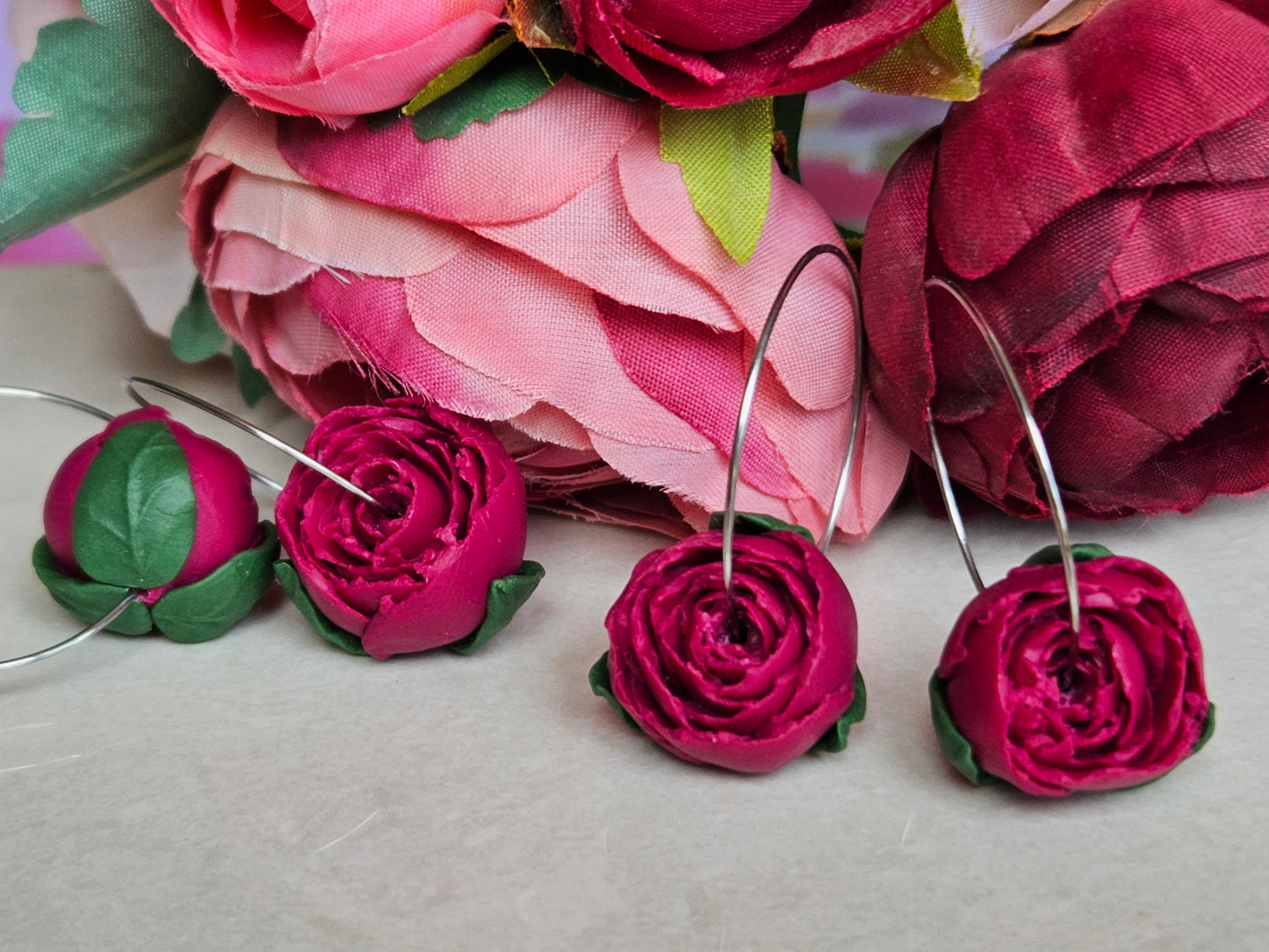 Peonies Silver Hoops