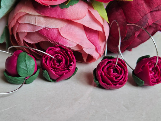 Peonies Silver Hoops