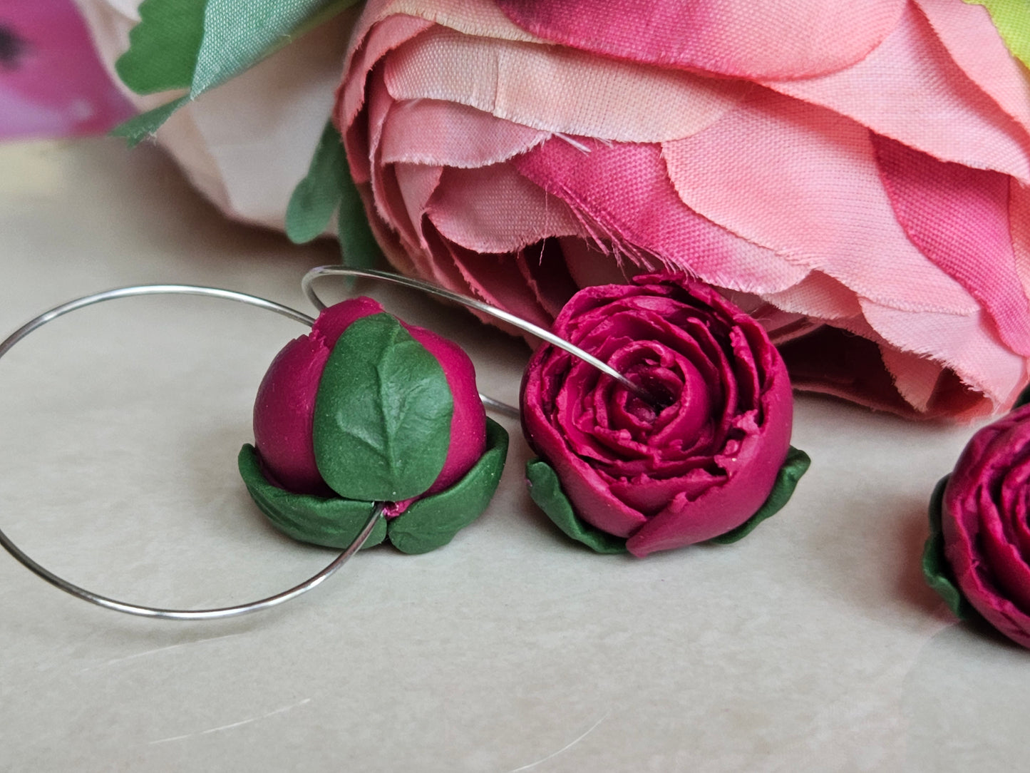 Peonies Silver Hoops