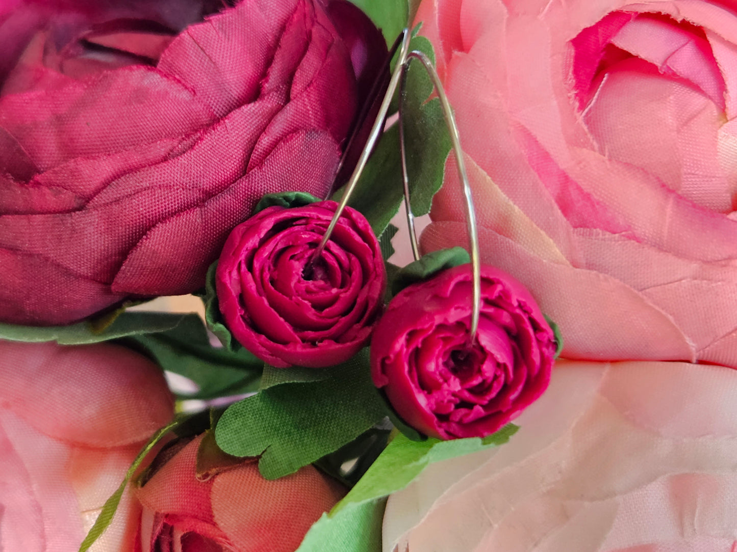 Peonies Silver Hoops