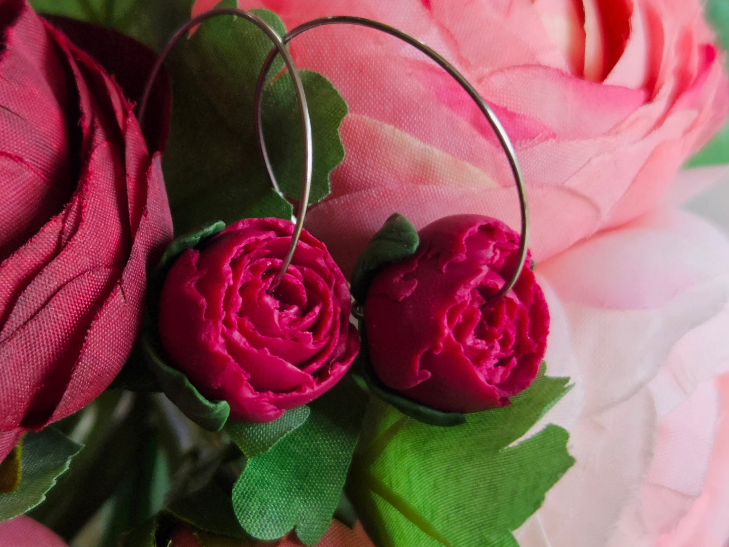 Peonies Silver Hoops