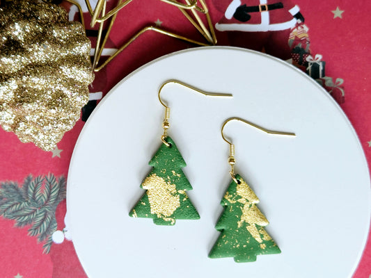 Christmas Green Gold Flake Hook Earrings