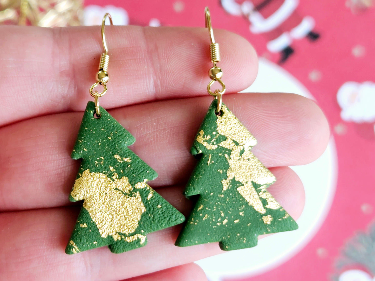 Christmas Green Gold Flake Hook Earrings