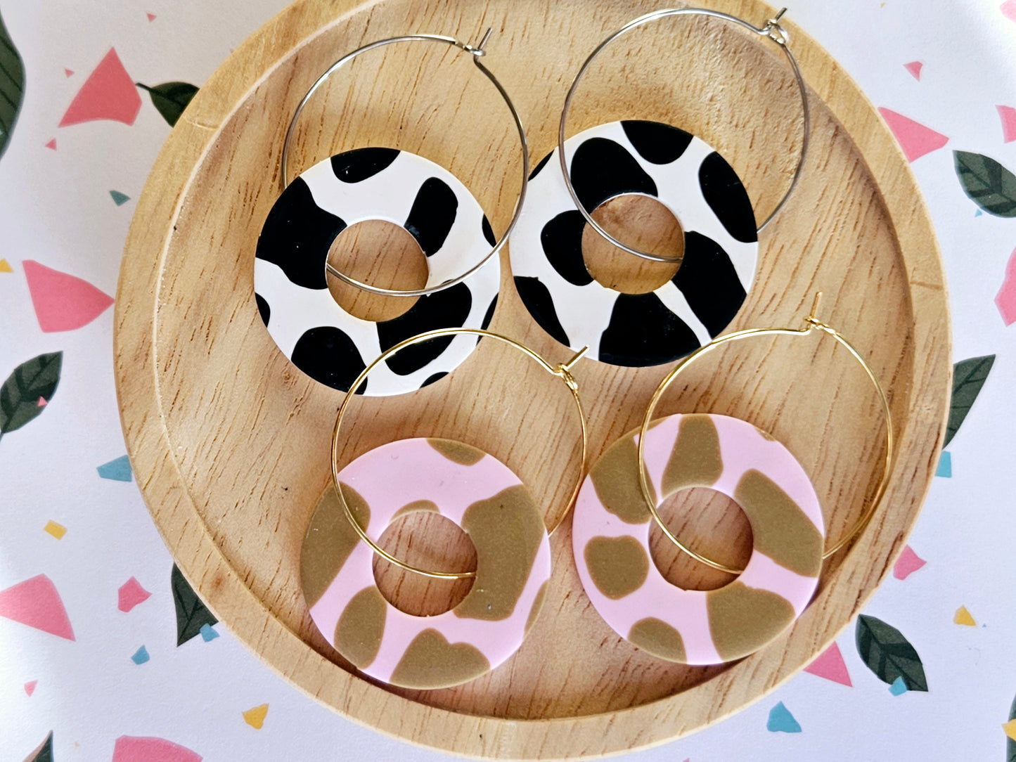 Cow Print Large Hoop Earrings