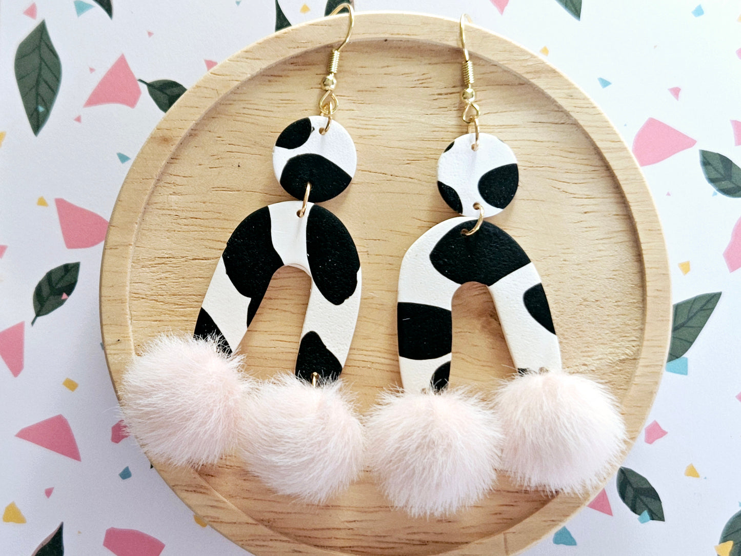 Cow Print Statement Earrings Pink