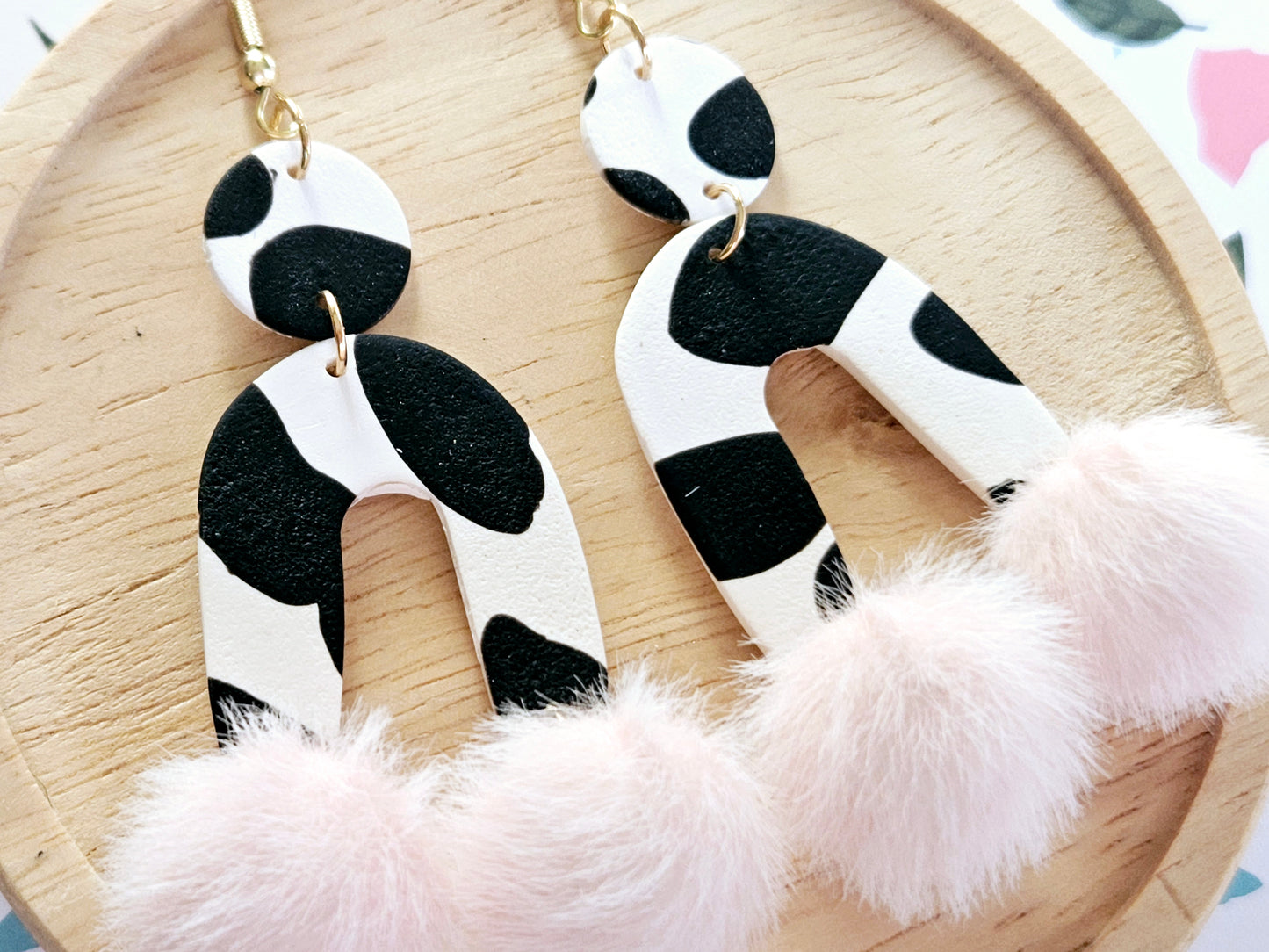 Cow Print Statement Earrings Pink