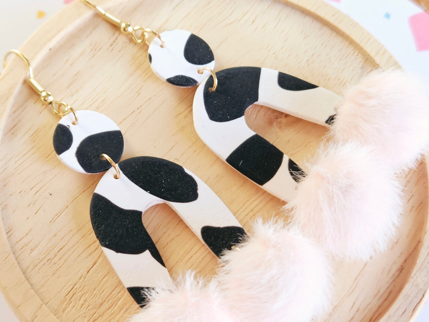 Cow Print Statement Earrings Pink