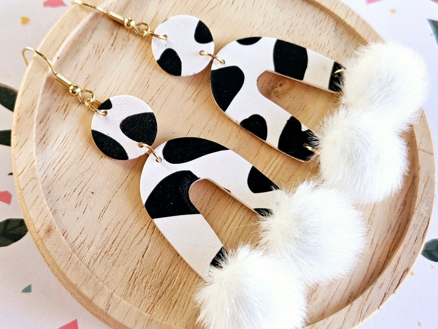 Cow Print Statement Earrings White