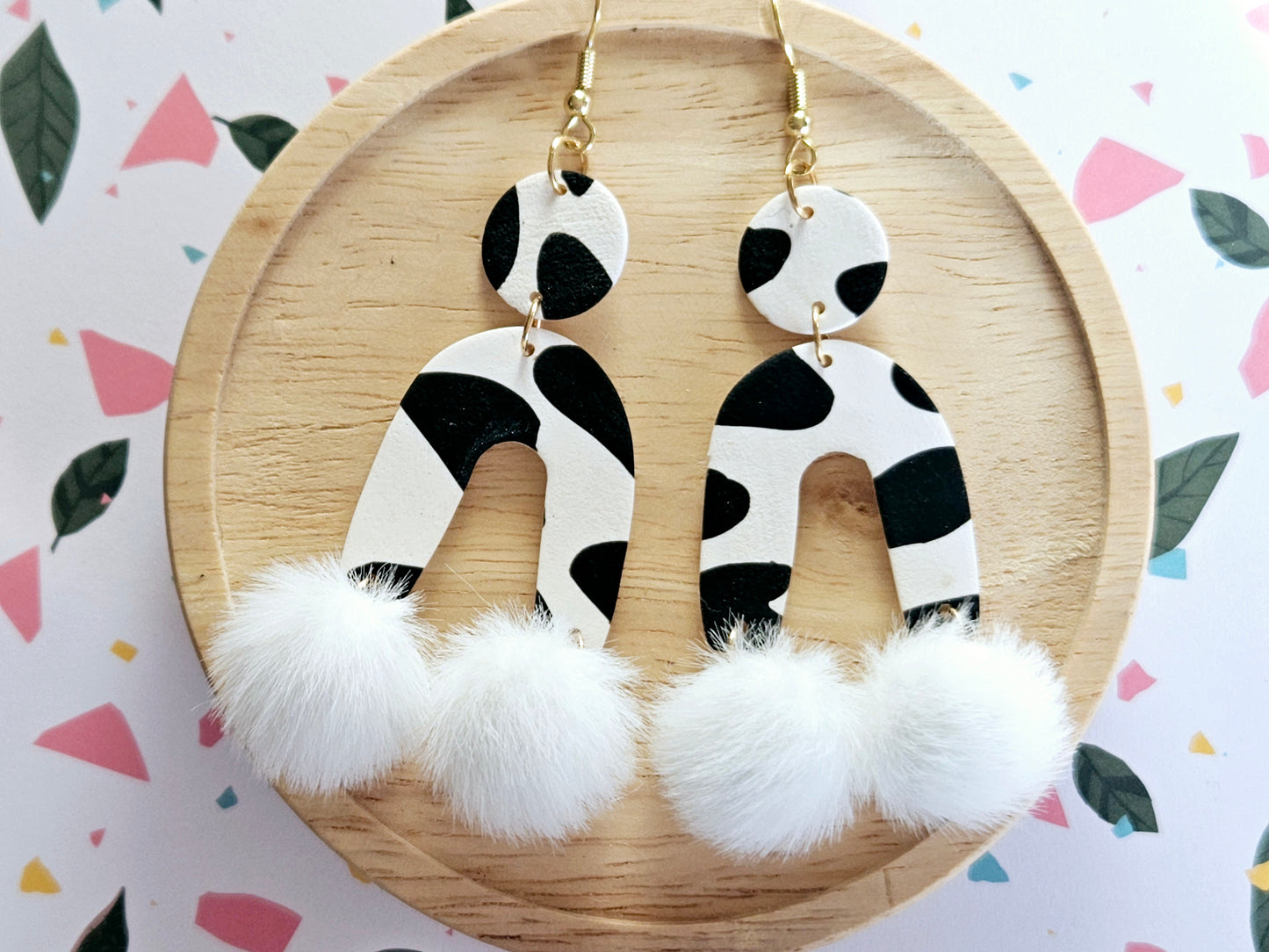 Cow Print Statement Earrings White