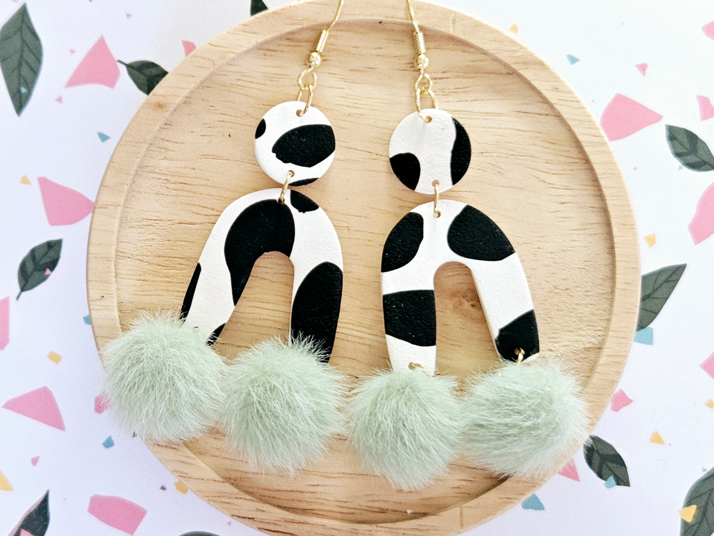 Cow Print Statement Earrings Green