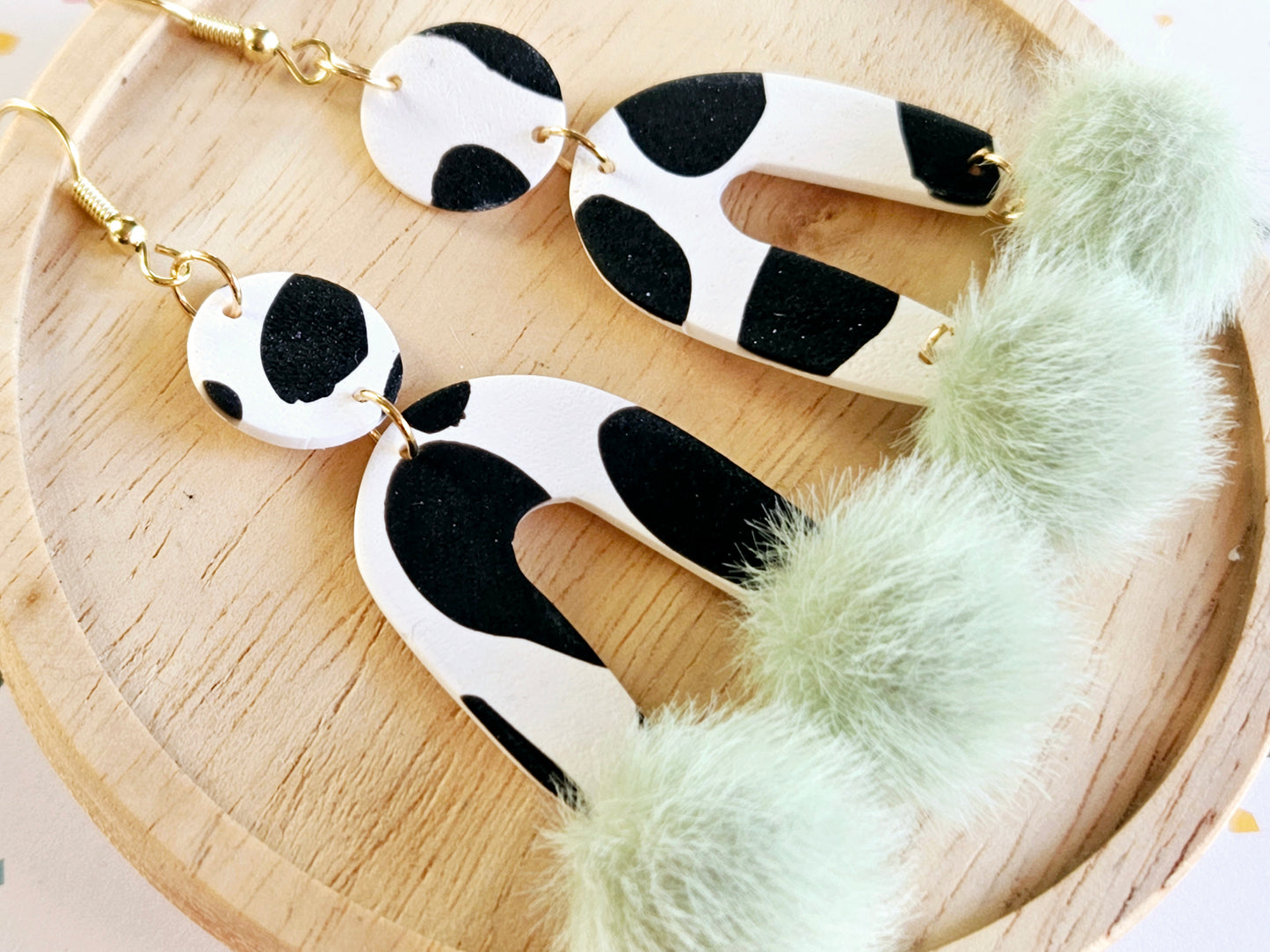 Cow Print Statement Earrings Green