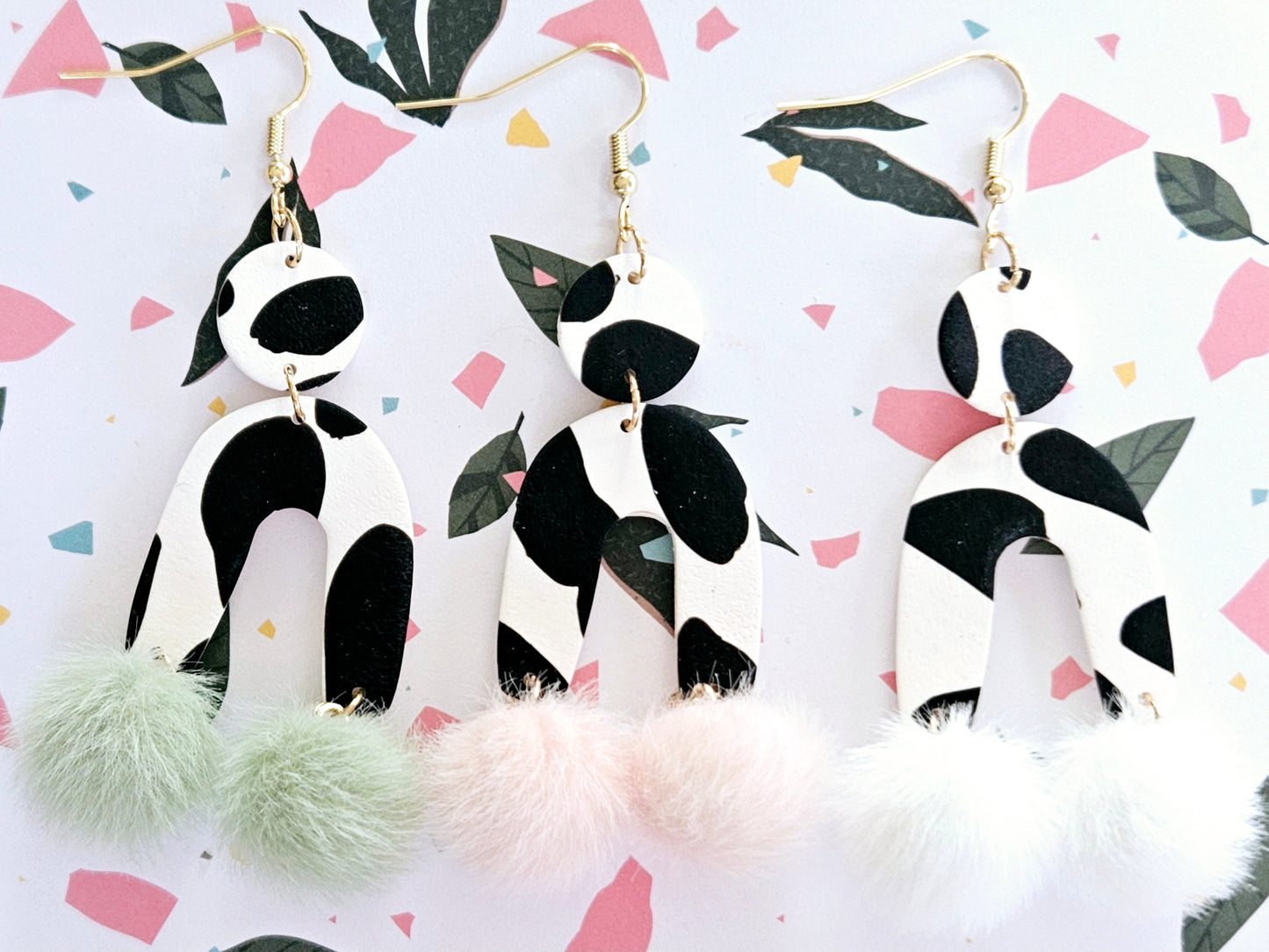 Cow Print Statement Earrings White