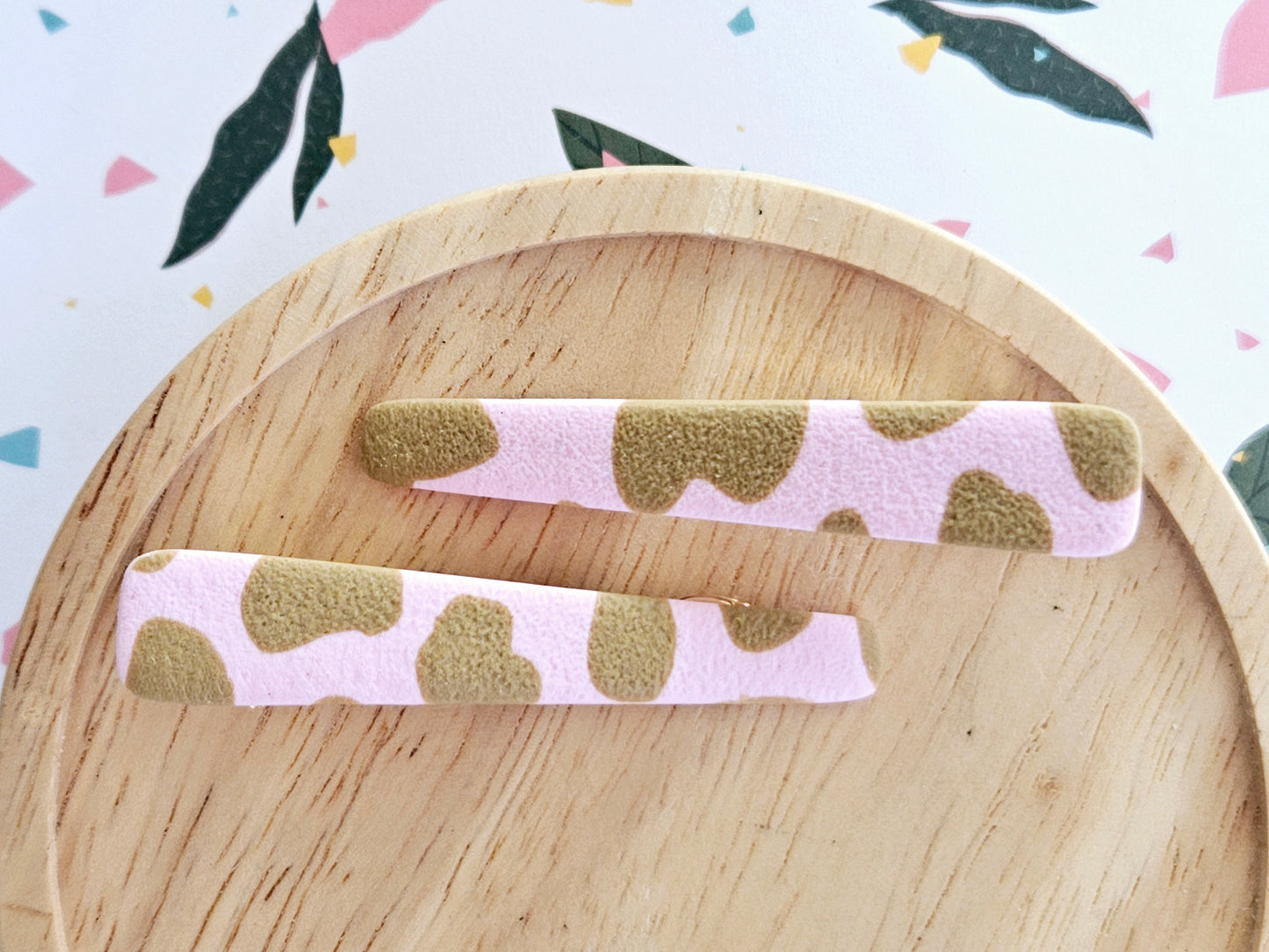 Cow Print Strawberry Milk Hair Clips