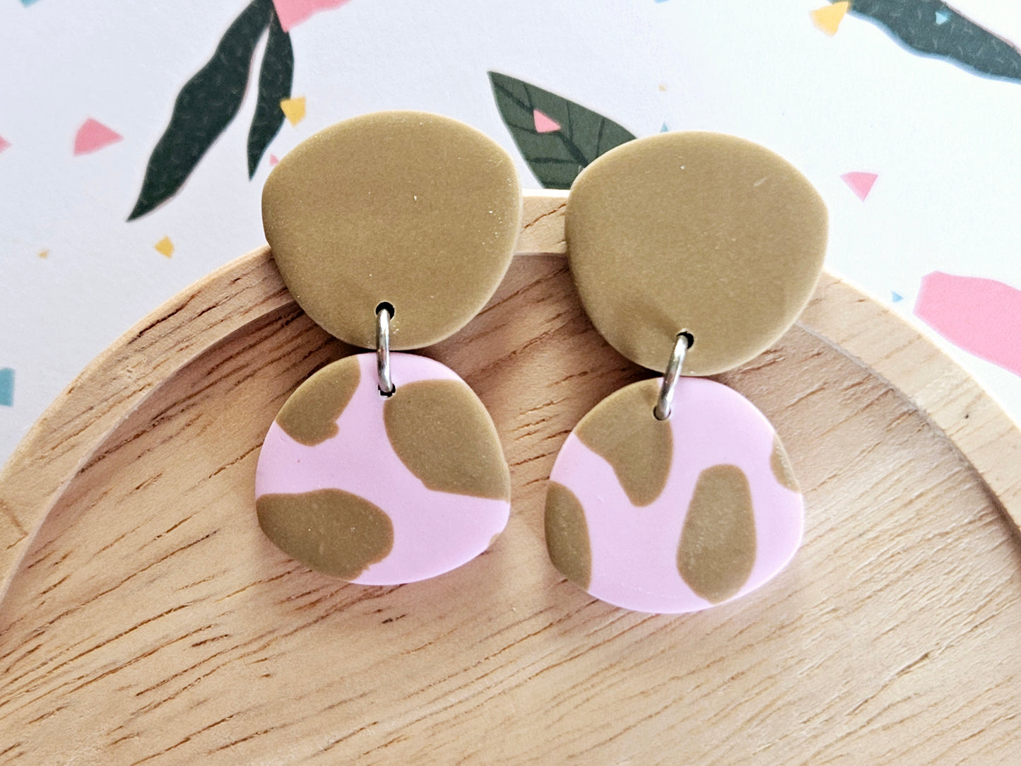 Cow Print Strawberry Milk Abstract Earrings