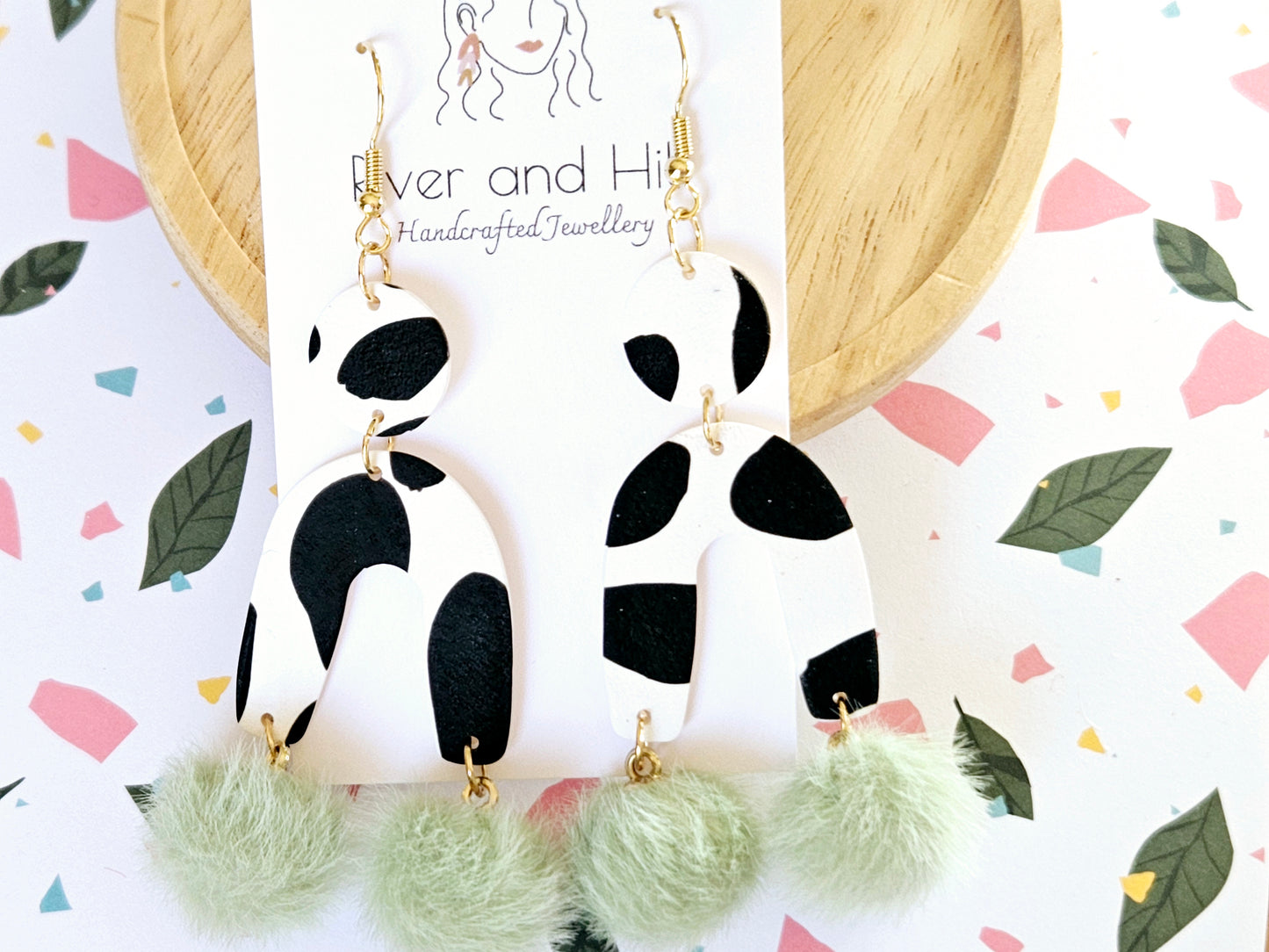 Cow Print Statement Earrings Green