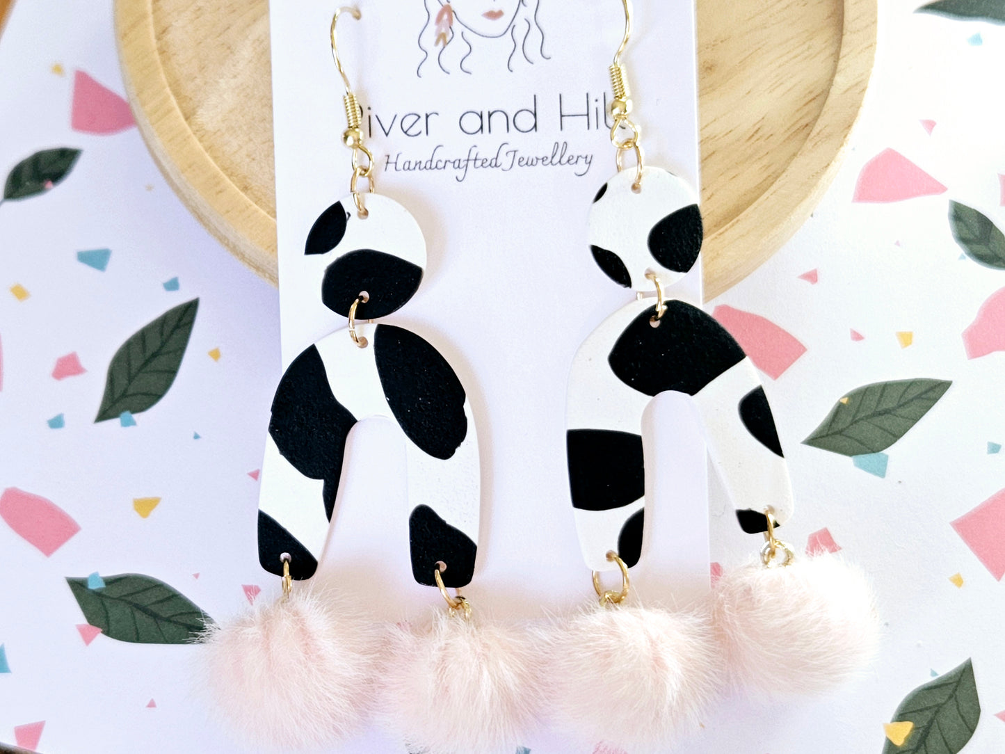 Cow Print Statement Earrings Pink