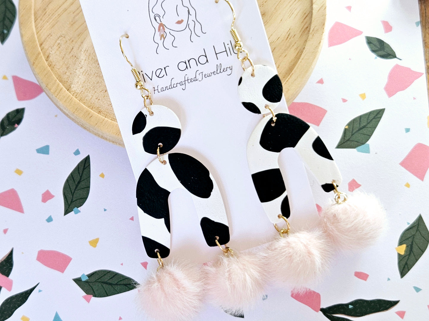 Cow Print Statement Earrings Pink