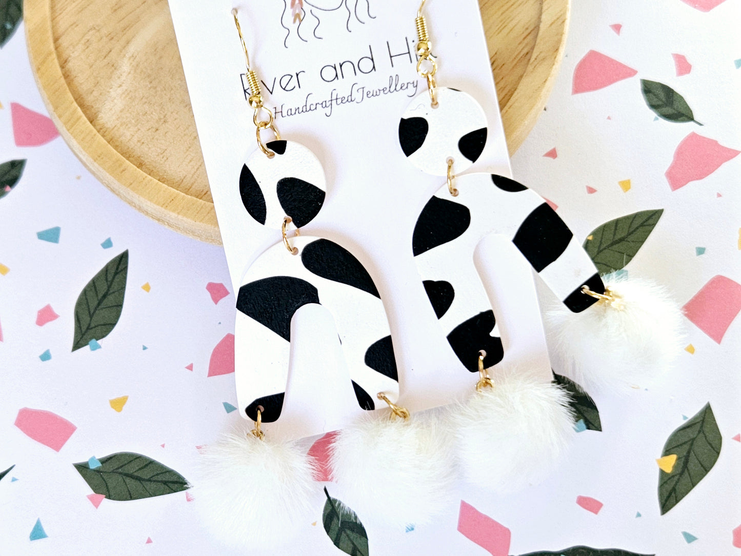 Cow Print Statement Earrings White