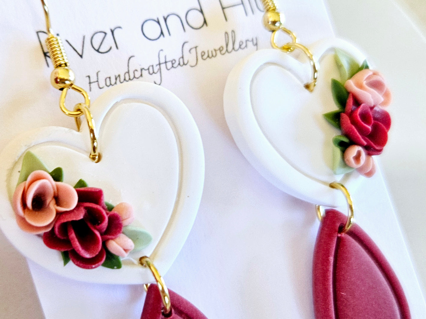 Hearts Collection Floral Heart Dangles Red