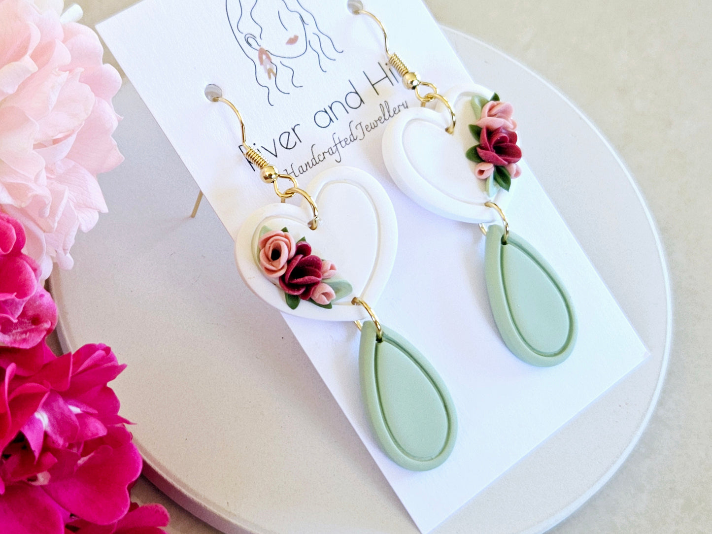 Hearts Collection Floral Heart Dangles Green