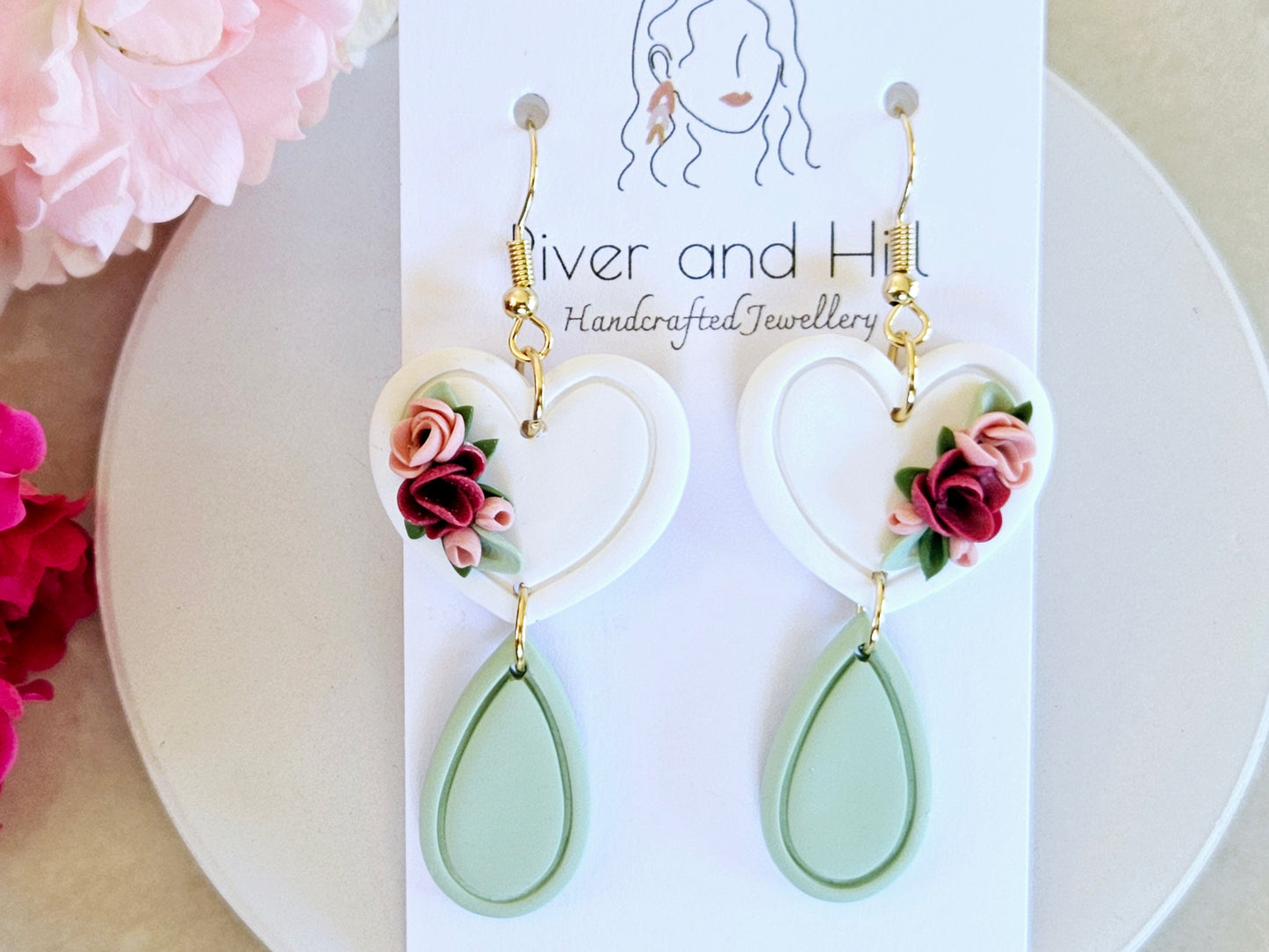 Hearts Collection Floral Heart Dangles Green