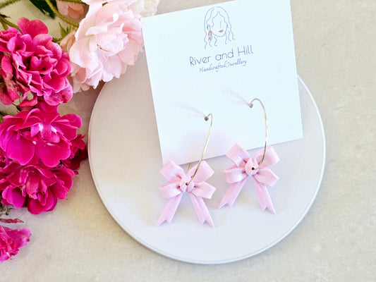 Hearts Collection Pink Bow Hoops