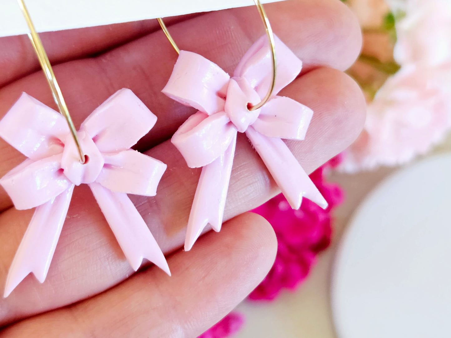 Hearts Collection Pink Bow Hoops