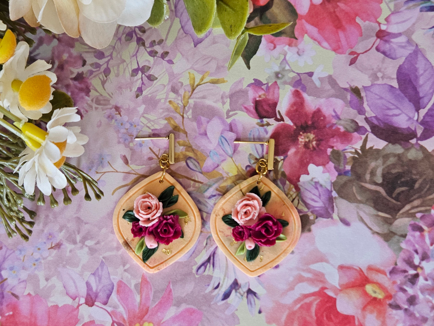 Roses Bouquet Dangle Earrings