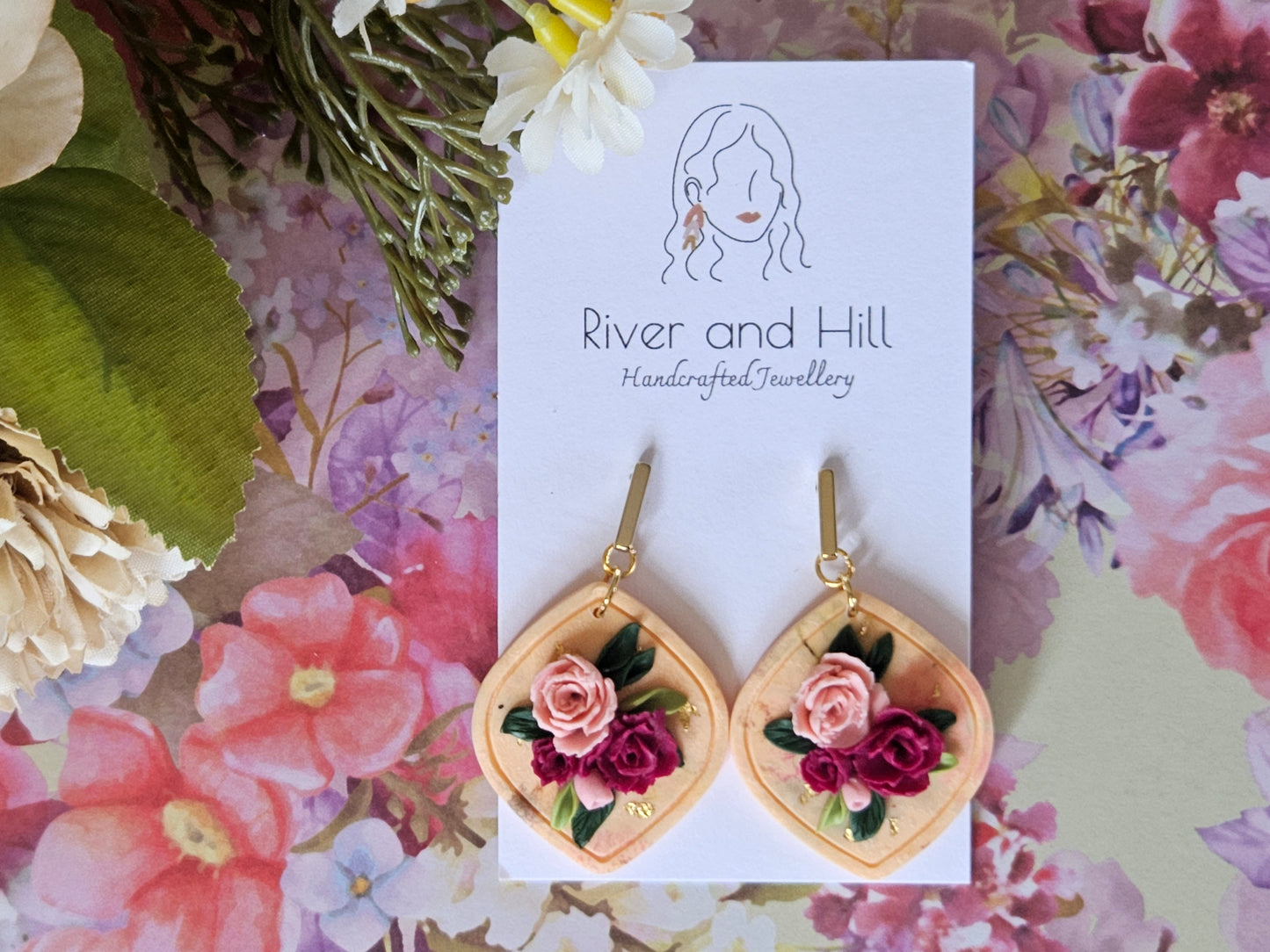 Roses Bouquet Dangle Earrings