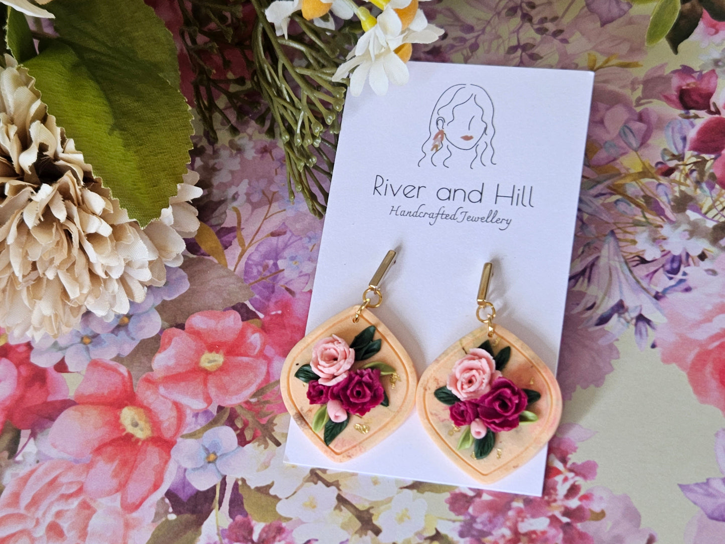 Roses Bouquet Dangle Earrings