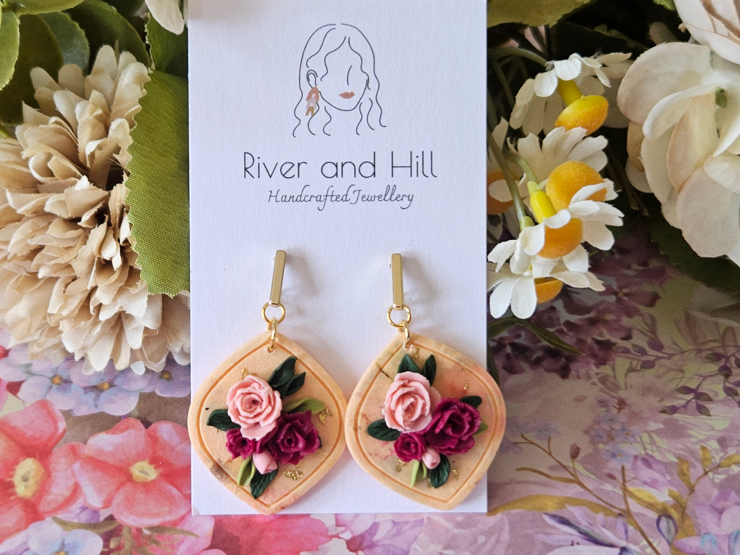 Roses Bouquet Dangle Earrings