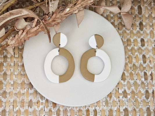 Classic Clay Abstract White and Latte Earrings