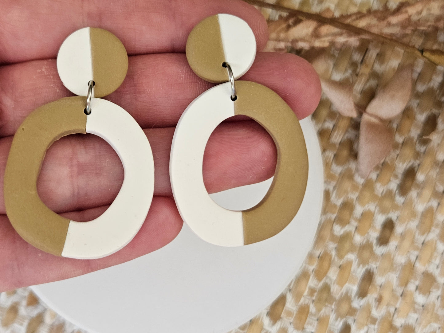 Classic Clay Abstract White and Latte Earrings