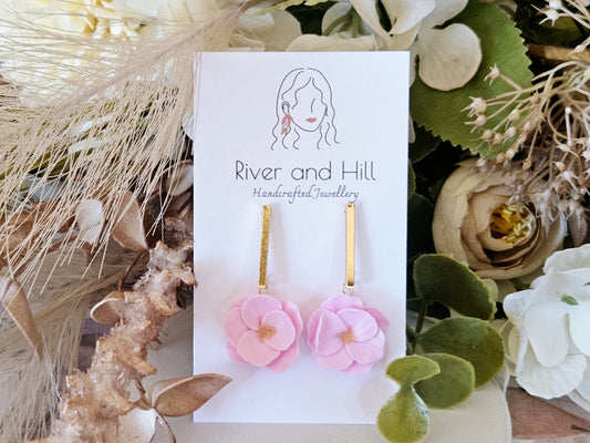 Floral Bloom Pink Bar Earrings