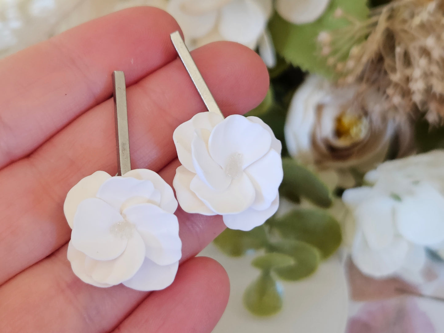 Floral Bloom White Bar Earrings