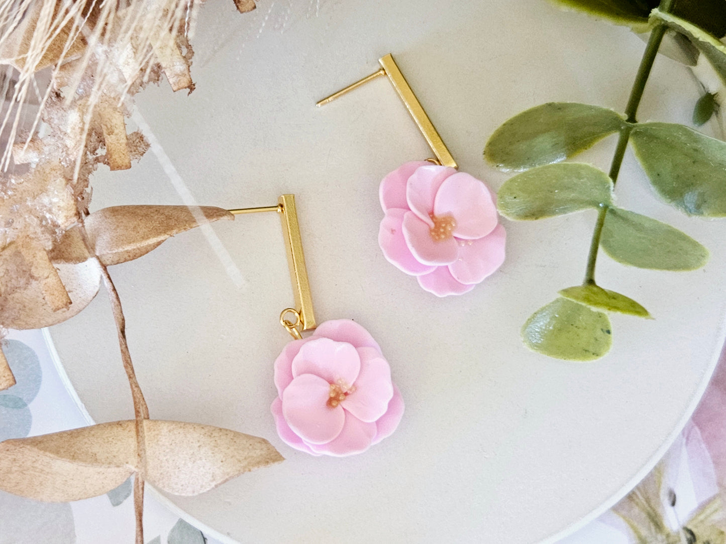 Floral Bloom Pink Bar Earrings