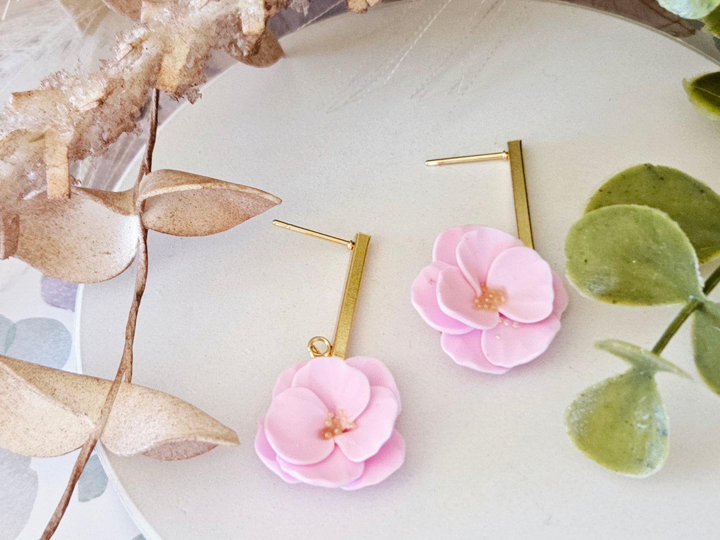 Floral Bloom Pink Bar Earrings