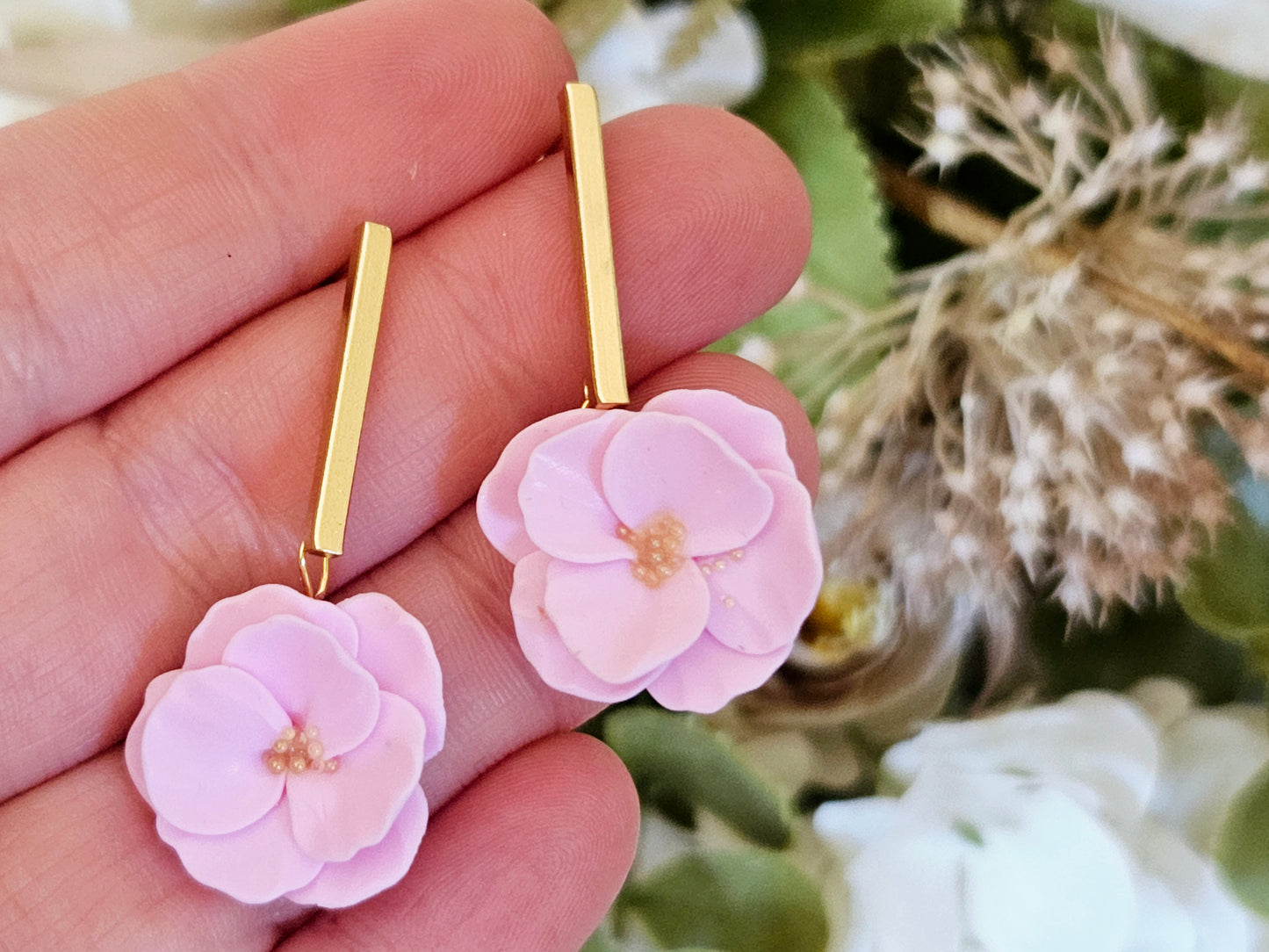 Floral Bloom Pink Bar Earrings