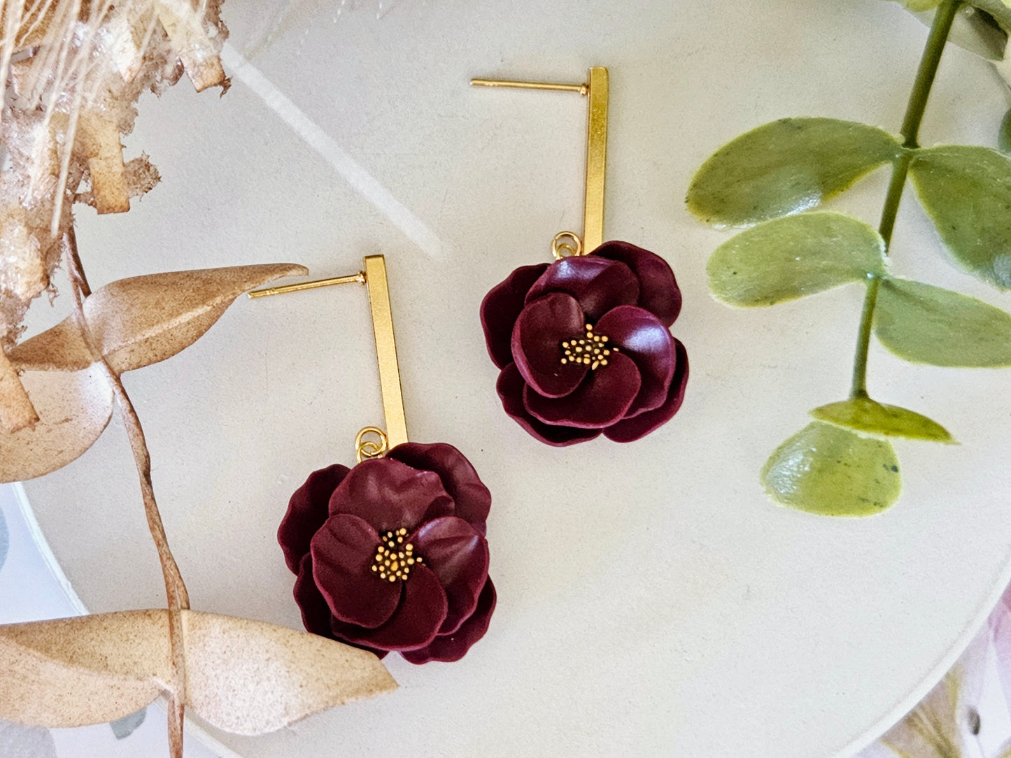 Floral Bloom Red Bar Earrings