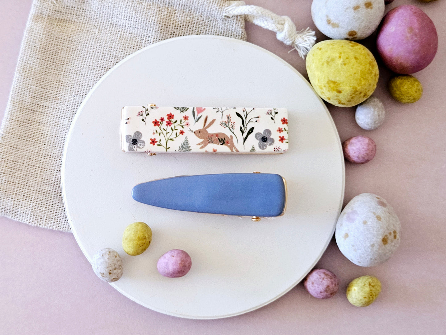 Easter Rabbit Print Hairclip Set Blue